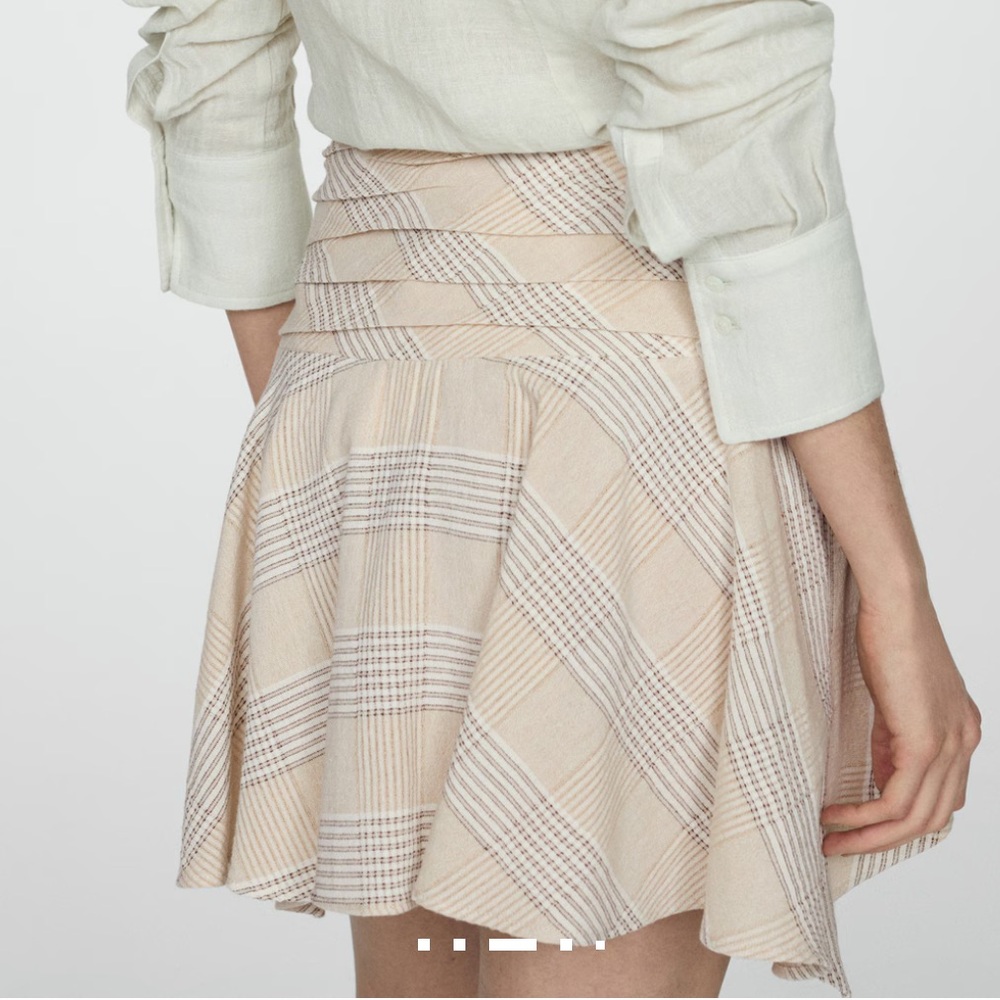 Mango Asymmetrical Plaid Skirt in Cream and Tan - Picture 2 of 6